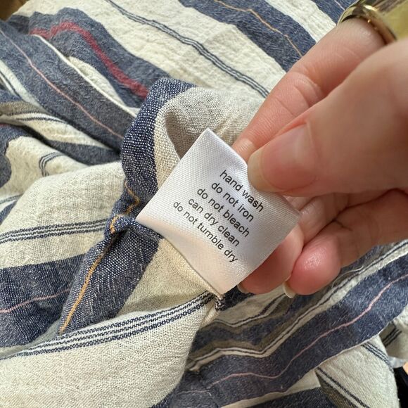 Three Graces London Ferrer Tan Blue Red Stripe Short Cuff Sleeve V-Neck Dress 10 - Picture 13 of 16